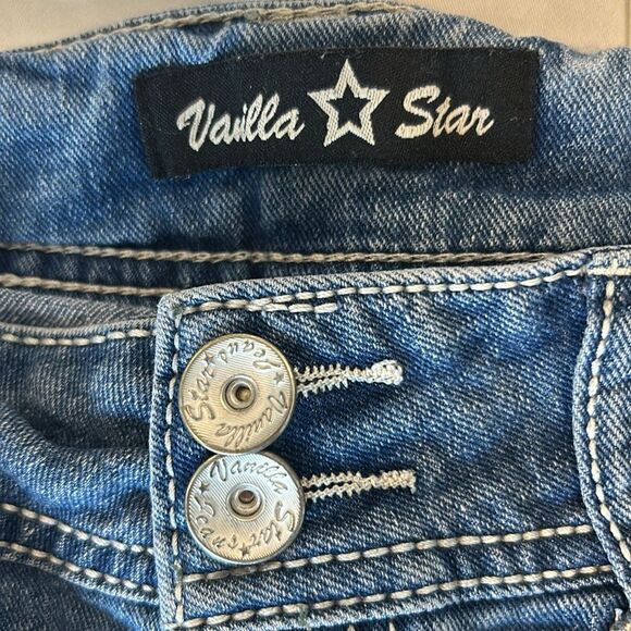 Vanilla Star Girls Faded Fringed Double Button Adjustable Jean Shorts Size 12 - Picture 4 of 7